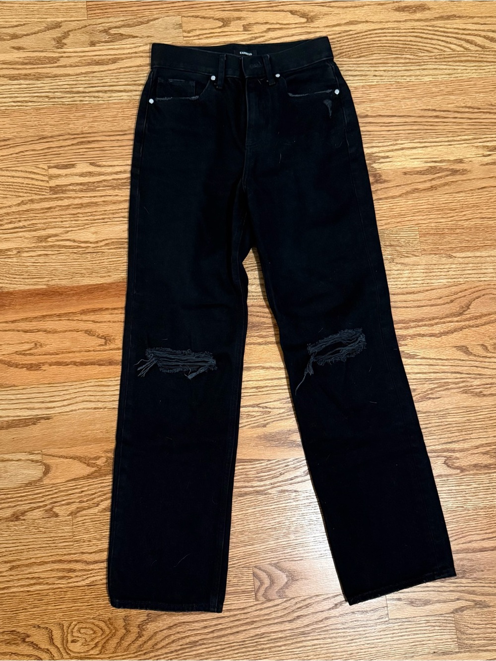 Express Black Distressed Straight-Leg Jeans